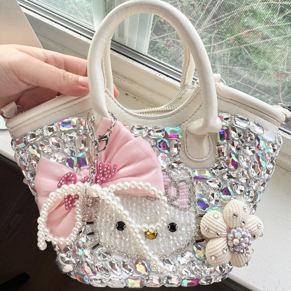 Handmade Rhinestone Crystal Mini Handbag | Sparkly Kawaii Pearl Top Handle Bag